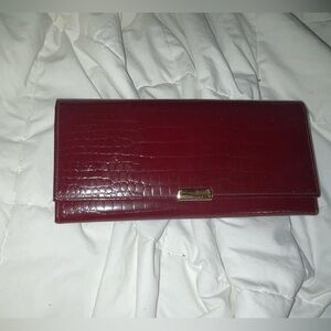 Koret Vintage Crocodile Genuine Leather Burgundy Wallet w/ Gold Accent